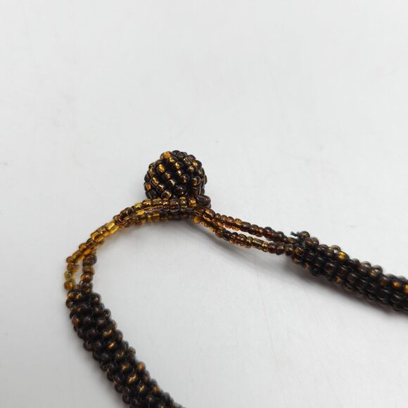 Handcrafted Brown Tan Multi-Strand Beaded Bib Necklace With Earthy Tones - Picture 3 of 5